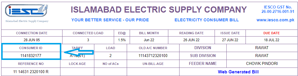 IESCO bill consumer ID